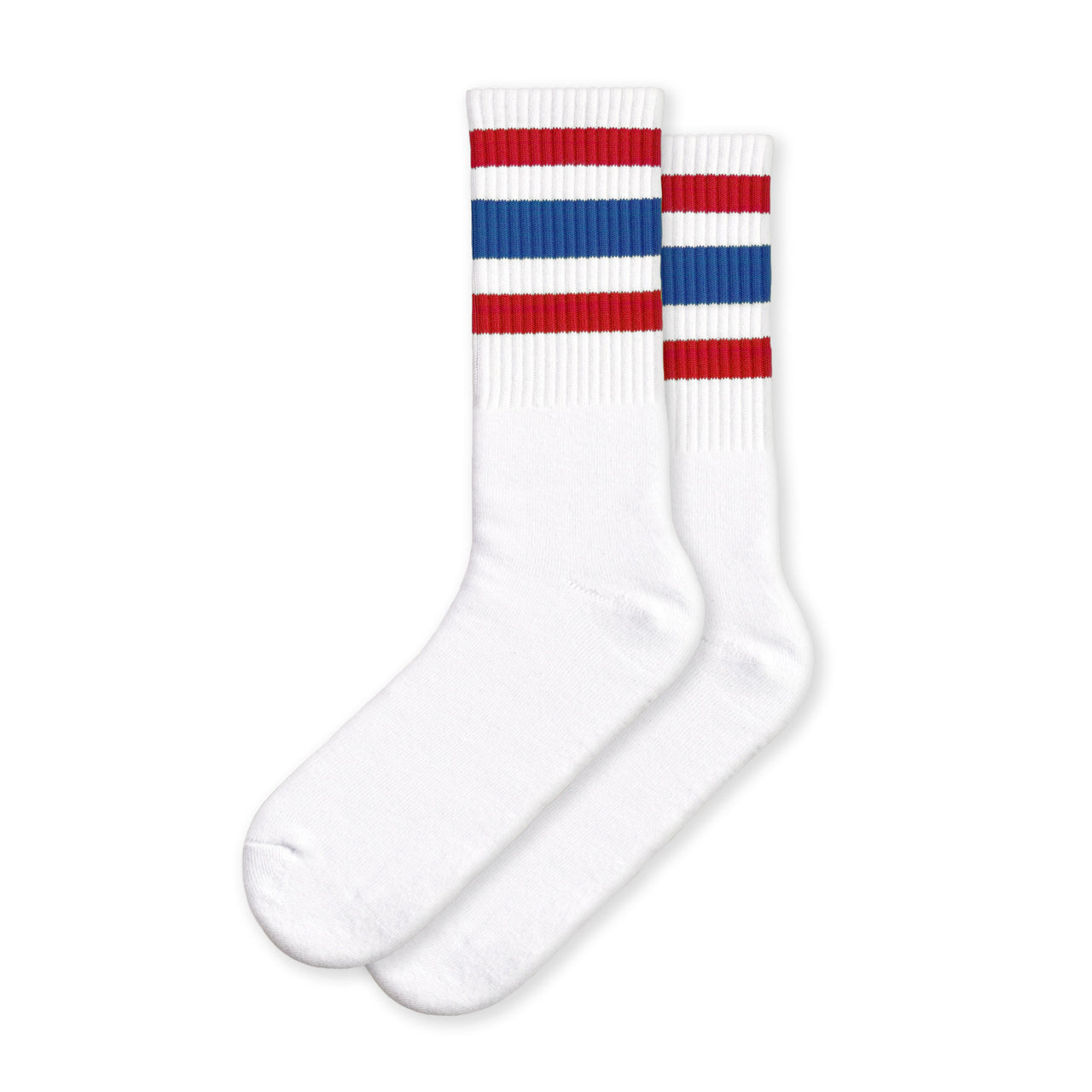 White w/ blue & red stripes