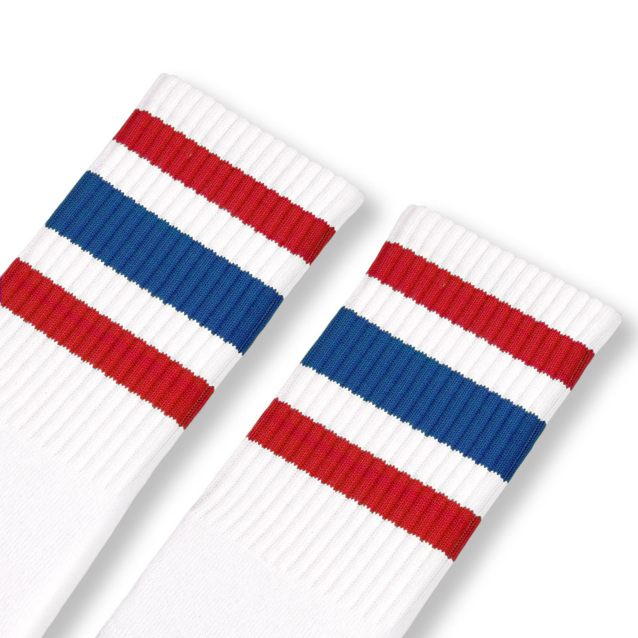 White w/ blue & red stripes